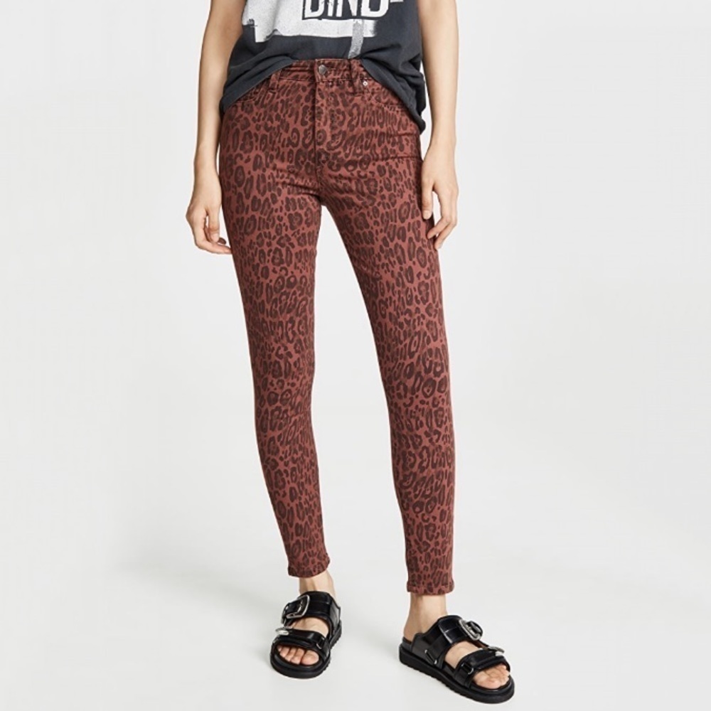 NWT Joe’s Jeans Charlie High Rose Skinny Jeans In Red & Black Leopard Print